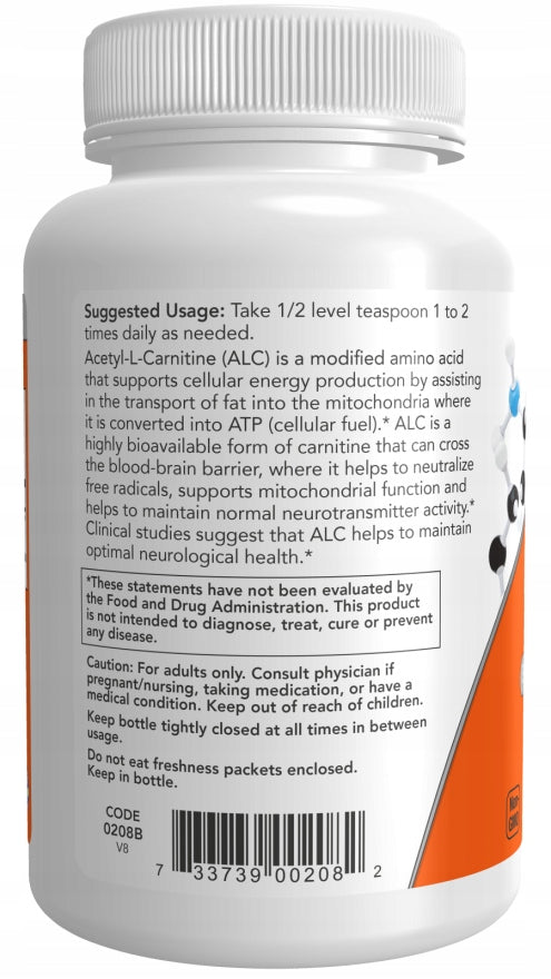 NOW Foods ACETYL L-CARNITINE ALLC ALCAR CARNITINE PURE POWDER 85g Manufacturer code NOW208