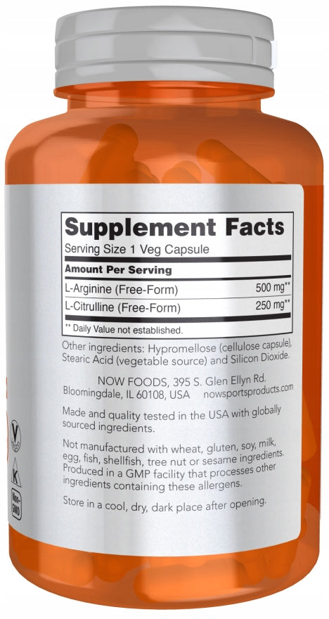 NOW Foods Arginine & Citrulline 120 capsules Brand Now foods