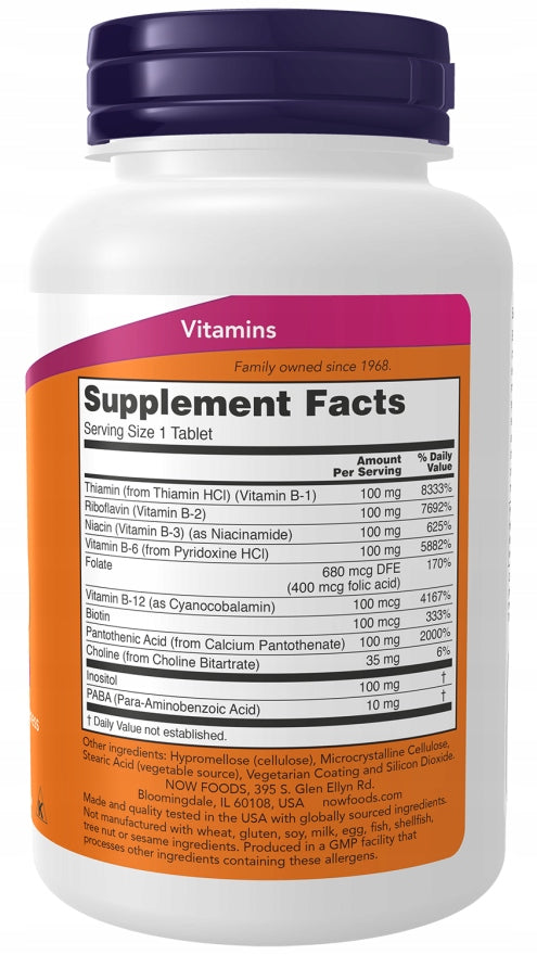 NOW Foods B-100 Sustained Release 100 tablets B VITAMINS Brand Now foods