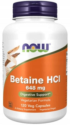 NOW Foods Betaine HCL 648mg PROTEASE PEPSIN ENZYMES DIGESTION Ph 120vegekap Brand Now foods