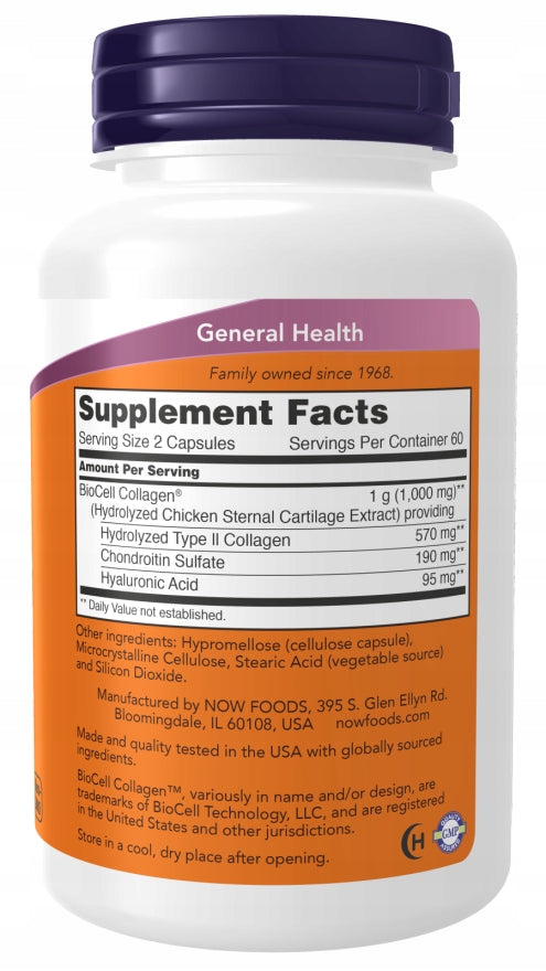 NOW Foods BioCell Collagen Hydrolyzed Type II COLLAGEN JOINTS LEATHER 120k Brand Now foods