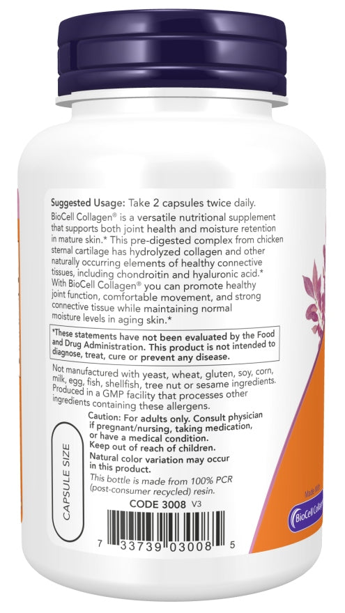 NOW Foods BioCell Collagen Hydrolyzed Type II COLLAGEN JOINTS LEATHER 120k EAN (GTIN) 733739030085
