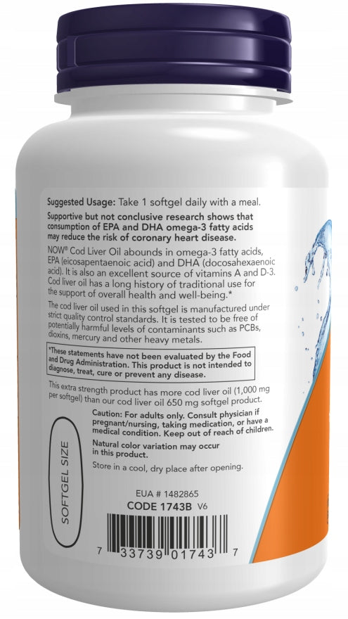 NOW Foods COD LIVER TRAN 1000mg OMEGA-3 EPA DHA Wit A D-3 90softgels Manufacturer code 25045