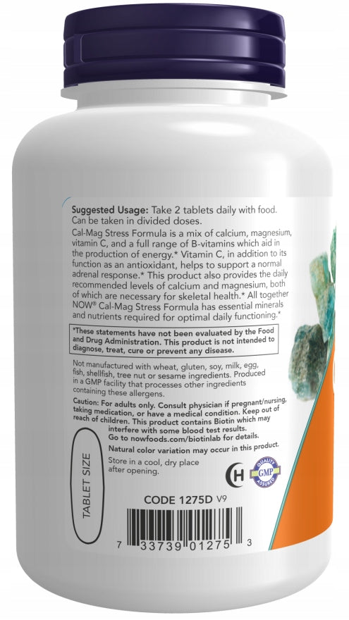 NOW Foods Cal-Mag with B-Complex and Vitamin C - Calcium & Magnesium Supplement for Stress Relief - USA Made - 100 Tablets Manufacturer code 1275