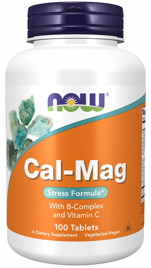 NOW Foods Cal-Mag with B-Complex and Vitamin C - Calcium & Magnesium Supplement for Stress Relief - USA Made - 100 Tablets