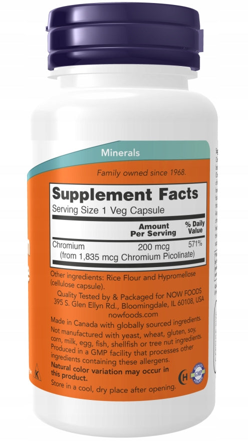 NOW Foods Chromium Picolinate 200mcg CHROMIUM SLIMMING FATIGUE 100caps Brand Now foods