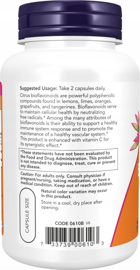 NOW Foods Citrus Bioflavonoids 700mg BIOFLAVONOIDS VITAMIN C CIRCULATION 100caps Manufacturer code NOW0610