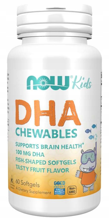 NOW Foods DHA Kid's Chewable 100mg OMEGA-3 ACIDS FOR CHILDREN VISION 60caps