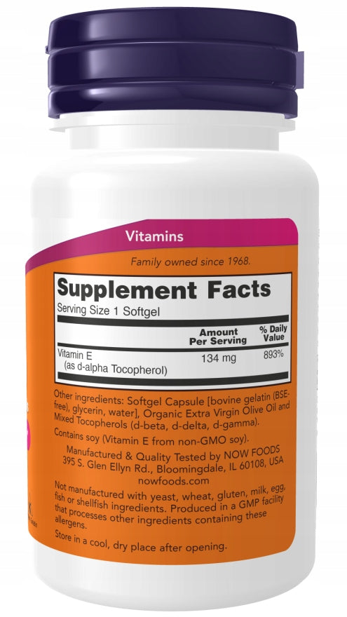 NOW Foods E-200 with Tocopherol Mix 200 IU 100 capsules Expiration date at least 1 year from the date of purchase