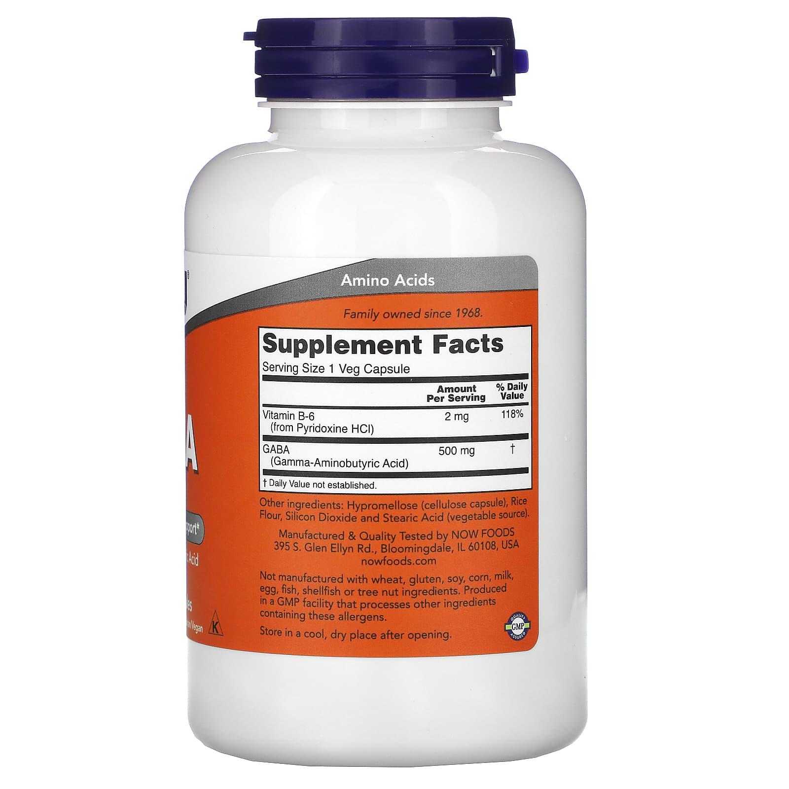 NOW Foods GABA 500mg WIT.B6 REGENERATION CRAMPS RELAXATION 200k Manufacturer code 733739000880