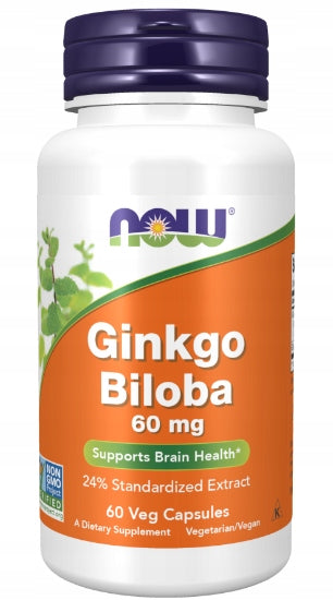 NOW Foods Ginkgo Biloba 60mg Ginkgo biloba Japanese Ekstarkt 24% MEMORY 60caps EAN (GTIN) 733739046864