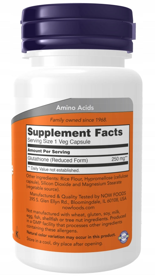 NOW Foods Glutathione 250mg GLUTATHIONE GSH MUSCLES DETOX VEGE 60caps Brand Now foods