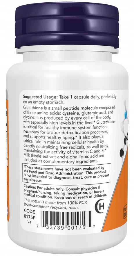 NOW Foods Glutathione 500mg REDUCED GLUTATION ALA MILK THISTLE DETOX 30caps Expiration date not specified