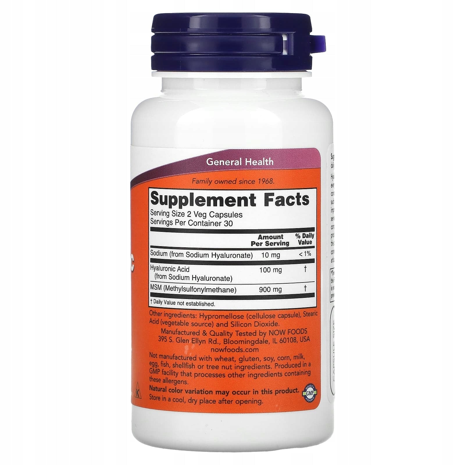 NOW Foods Hyaluronic Acid 50mg + MSM for joints 60 vegg caps Weight 100 g