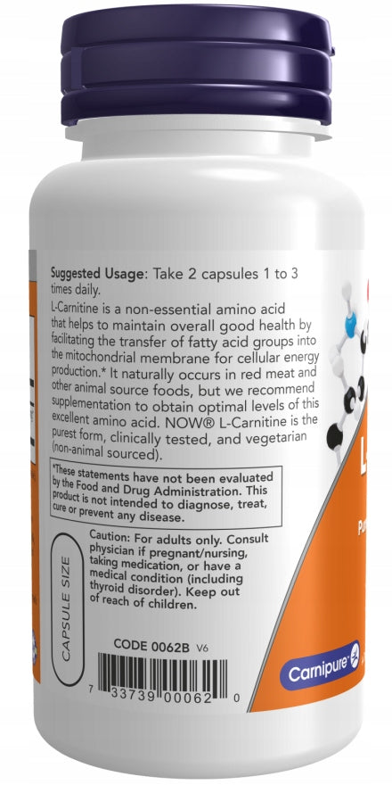 NOW Foods L-Carnitine 250mg CARNITINE MUSCLES FAT BURNING VEGE 60caps Manufacturer code 733739000620