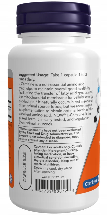 NOW Foods L-Carnitine 500mg CARNITINE MUSCLES FAT BURNING VEGE 60caps Manufacturer code BI_5403