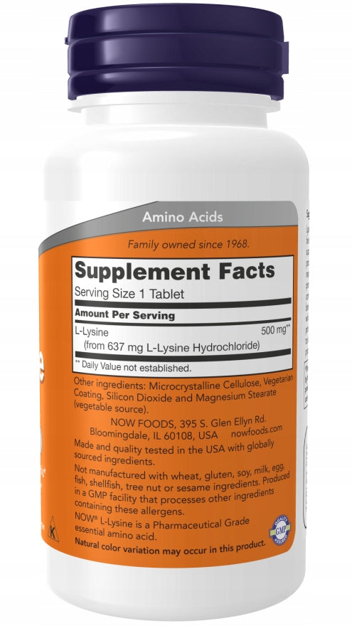 NOW Foods L-Lysine 500mg LYSINE AMINO ACID HEALTHY JOINTS 100tab EAN (GTIN) 733739001009