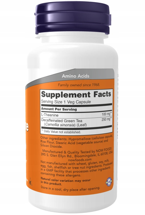 NOW Foods L-Theanine 100 mg Green Tea 90 capsules Expiration date at least 1 year from the date of purchase