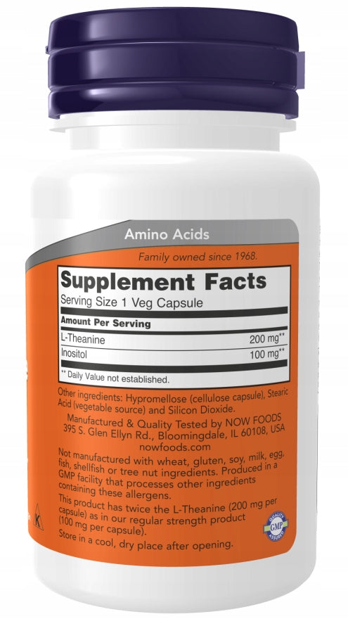 NOW Foods L-Theanine Nerves Stress Anxiety Theanine 200mg Inositol 100mg 120k EAN (GTIN) 733739001481