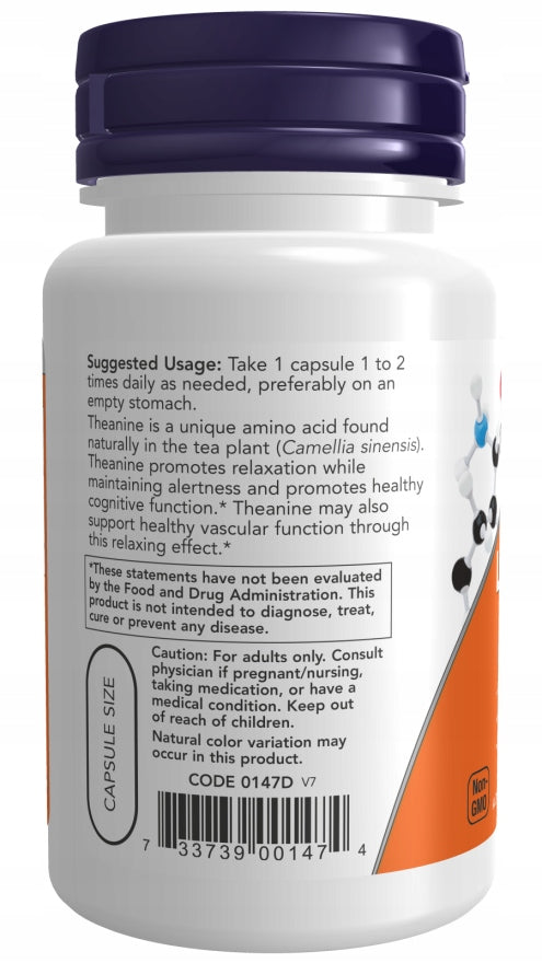 NOW Foods L-Theanine Nerves Stress Anxiety Theanine 200mg Inositol 100mg 120k Manufacturer code 733739001481