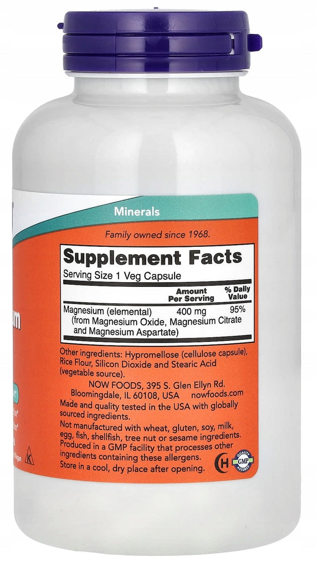 NOW Foods | Magnesium Caps | three (3) forms of MAGNESIUM | 400 mg | 180 kaps. Brand Now foods