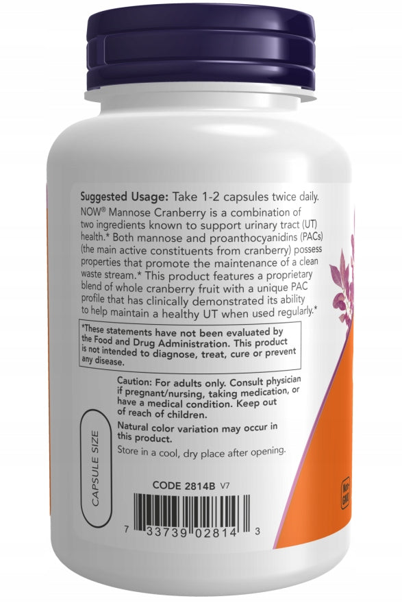 NOW Foods Mannose Cranberry D-MANNOSE WITH CRANBERRIES VEGE 90caps Manufacturer code 733739028143
