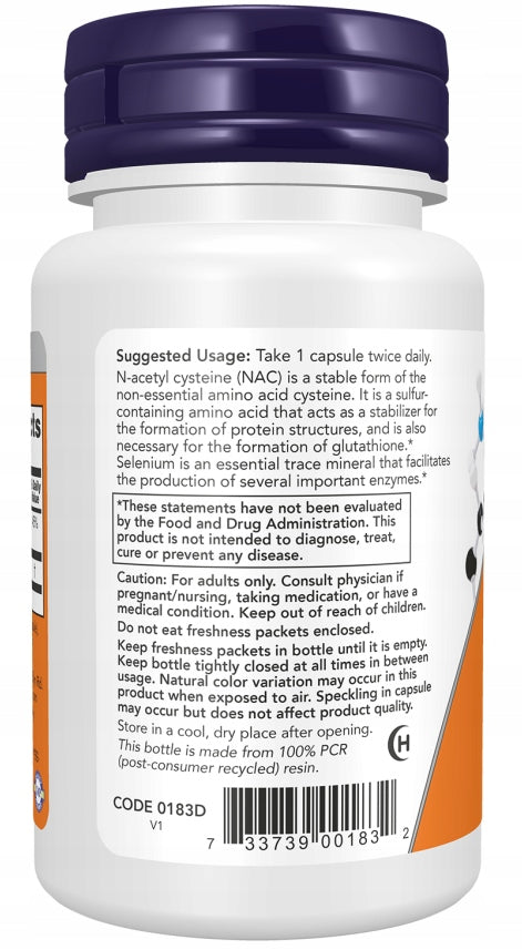 NOW Foods NAC 600mg N-Acetylcysteine L-CYSTEINE + Selenium 25mcg 100 vegekaps Expiration date not specified