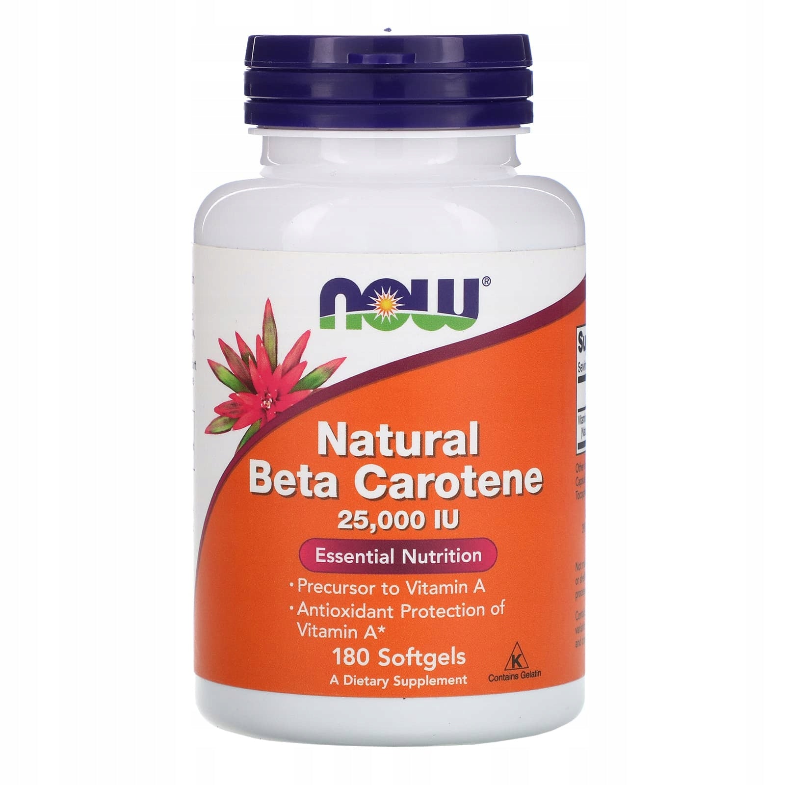 NOW Foods Natural Beta Carotene 25000 IU Vitamin A 7,500 mcg 180 softgels EAN (GTIN) 733739003225