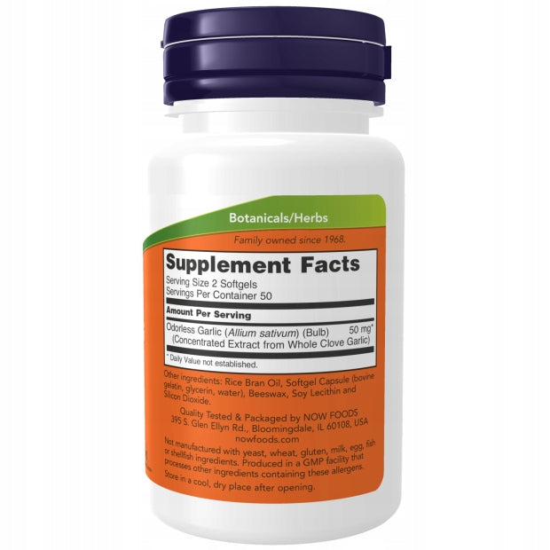 NOW Foods Odorless Garlic GARLIC EXTRACT 25mg UNSCENTED IMMUNITY 100k Brand Now foods