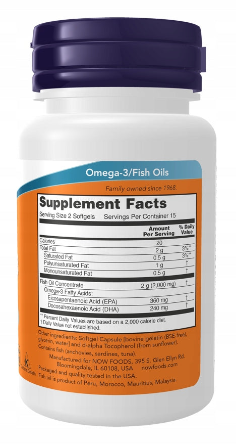 NOW Foods Omega-3 1000mg, 180mg EPA/120mg DHA, Molecularly Distilled - 100 Softgels EAN (GTIN) 733739016508