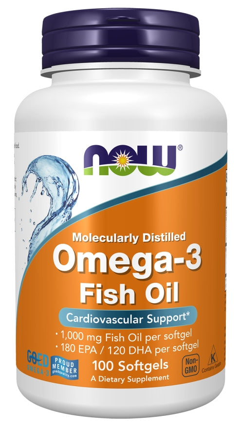 NOW Foods Omega-3 1000mg, 180mg EPA/120mg DHA, Molecularly Distilled - 100 Softgels