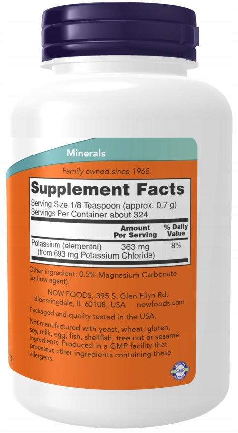 NOW Foods Potassium Chloride POTASSIUM CHLORIDE CONTRACTIONS POWDER 227g EAN (GTIN) 733739014504