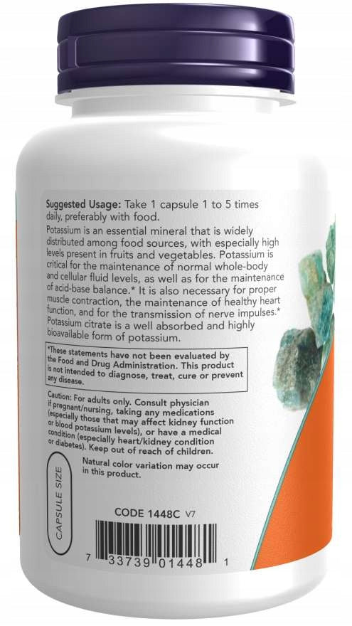 NOW Foods Potassium Citrate 99mg POTASSIUM CITRATE HEART POTASSIUM 180k Manufacturer code 733739014481
