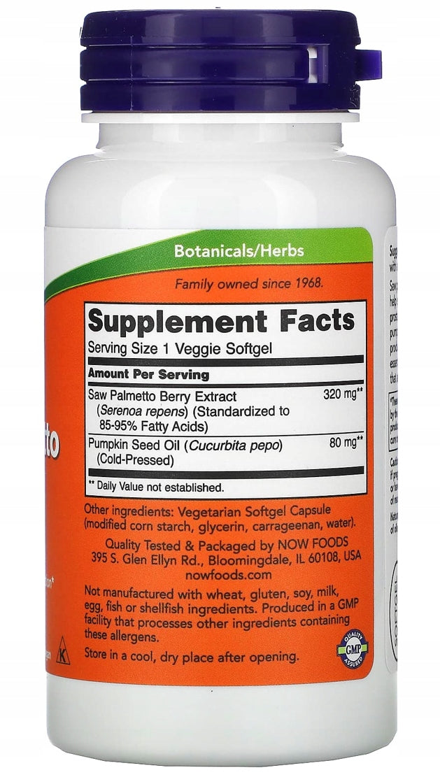 NOW Foods Saw Palmetto Sabal Palma 320mg | 90k. Serving size 0.3 g