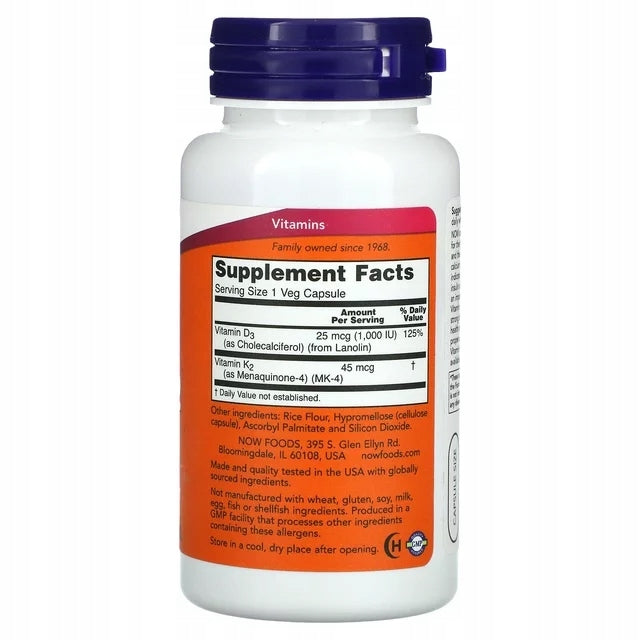 NOW Foods VITAMIN D-3 & K-2 1000/45mcg 120wk CARDIOVASCULAR Brand Now foods