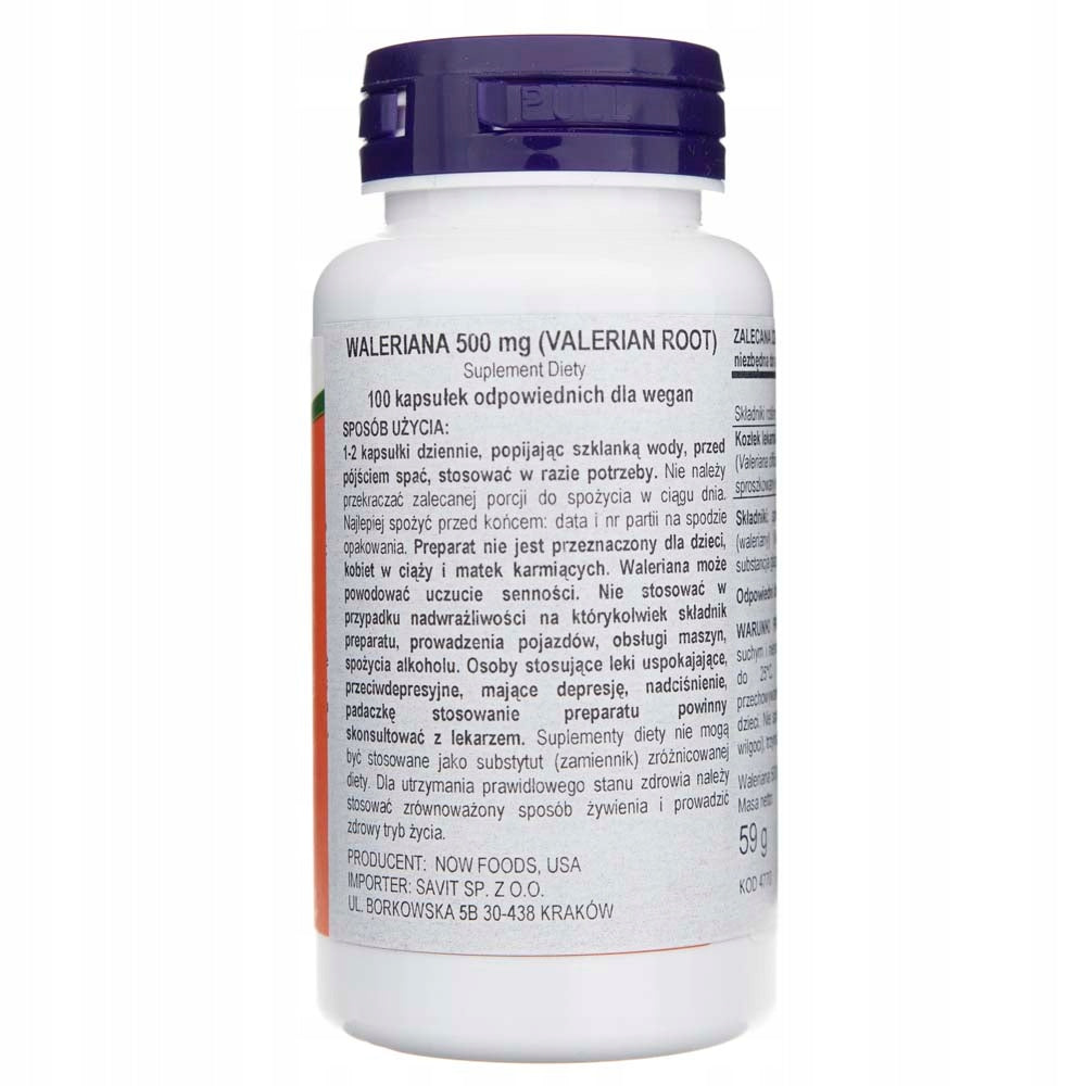 NOW Foods Valerian Root 500mg VALERIAN SEN 100vcaps Manufacturer code 4770