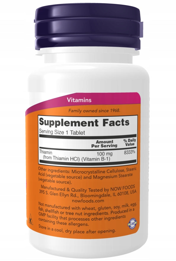 NOW Foods Vitamin B-1 100mg B1 THIAMINE NERVOUS SYSTEM HEART B 1 100tablets Brand Now foods