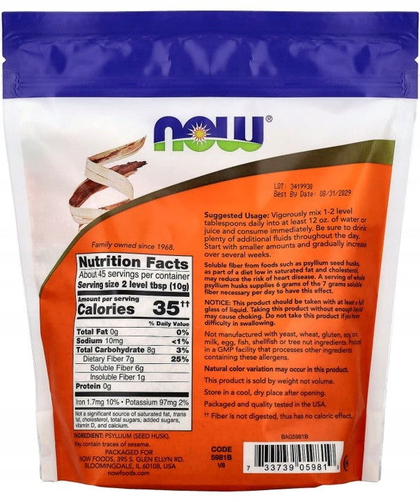 NOW Foods - Whole Psyllium Husks / Scales Babki Płesznik | FIBER | 454 g Packaging status original