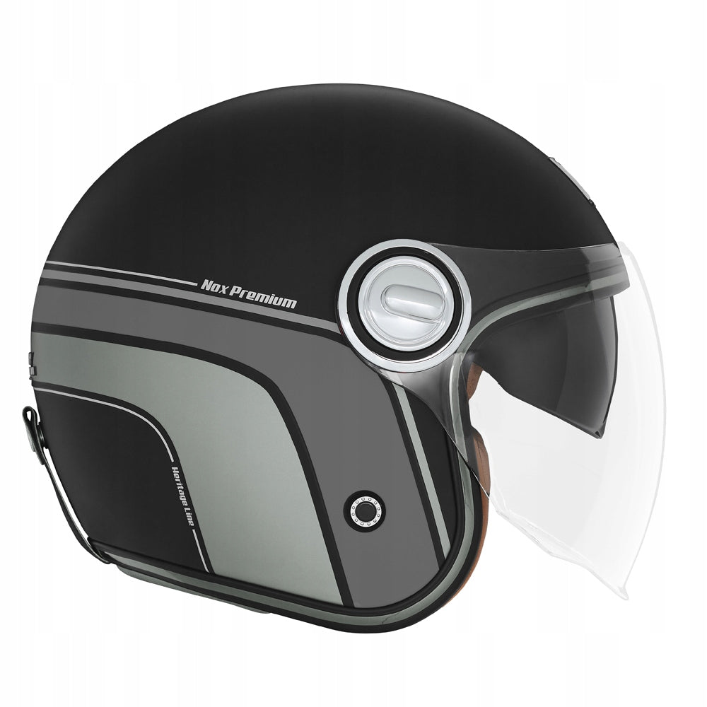NOX PREMIUM OPEN HELMET JET HERITAGE LINE BLACK/TITANIUM MATT - M Manufacturer Nox