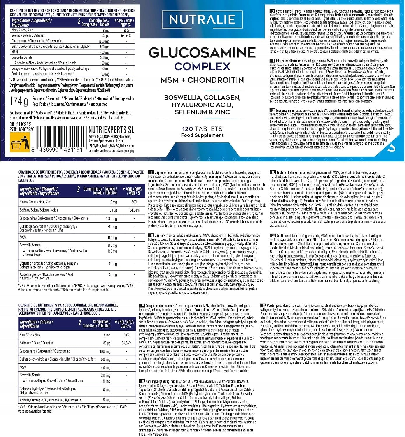NUTRALIE Glucosamine Chondroitin MSM Collagen 8 Ingredients 120 Joints Brand Nutralie