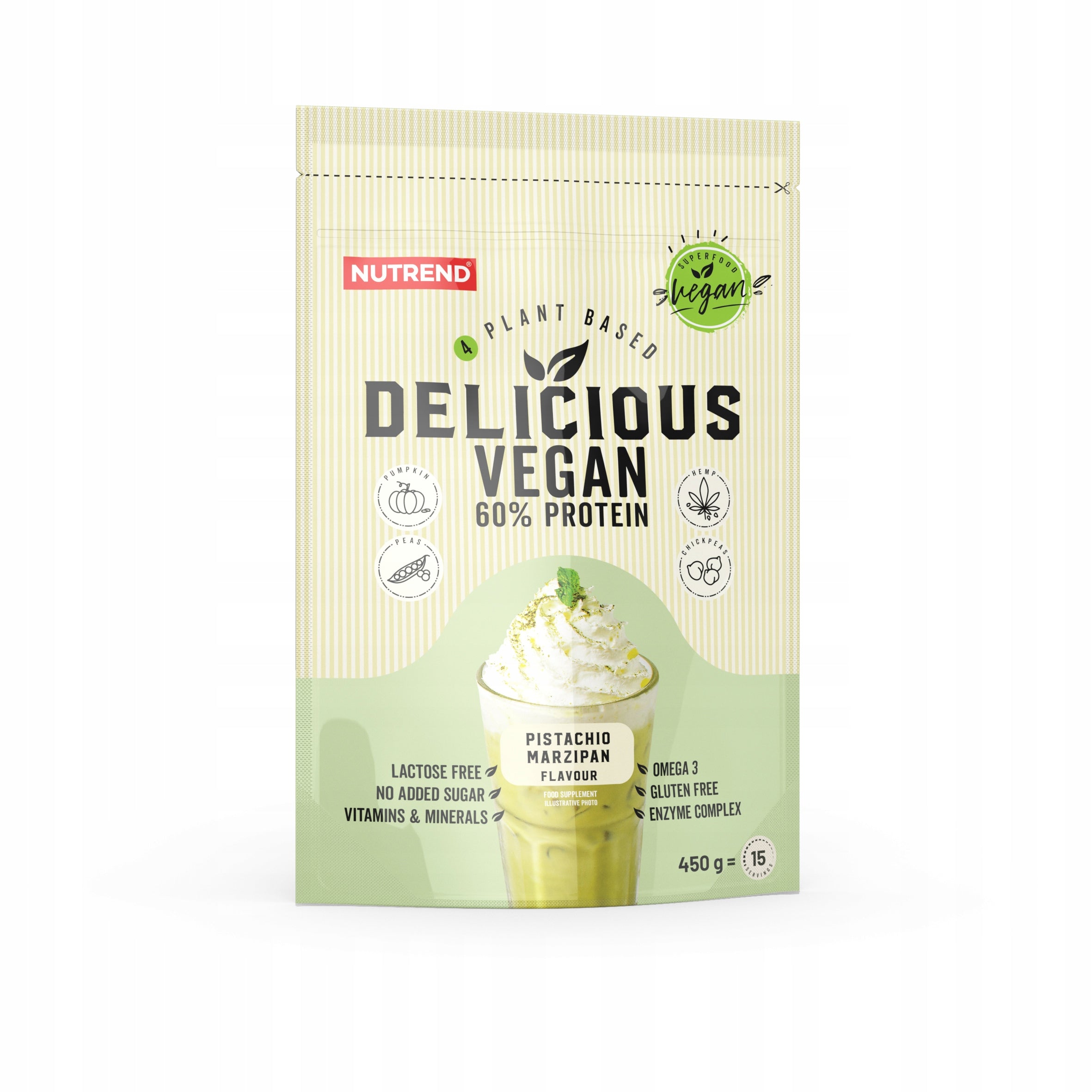 NUTREND Delicious Vegan Protein - 450g Pistachio Marzipan Flavor Expiration date at least 3 months from the date of purchase