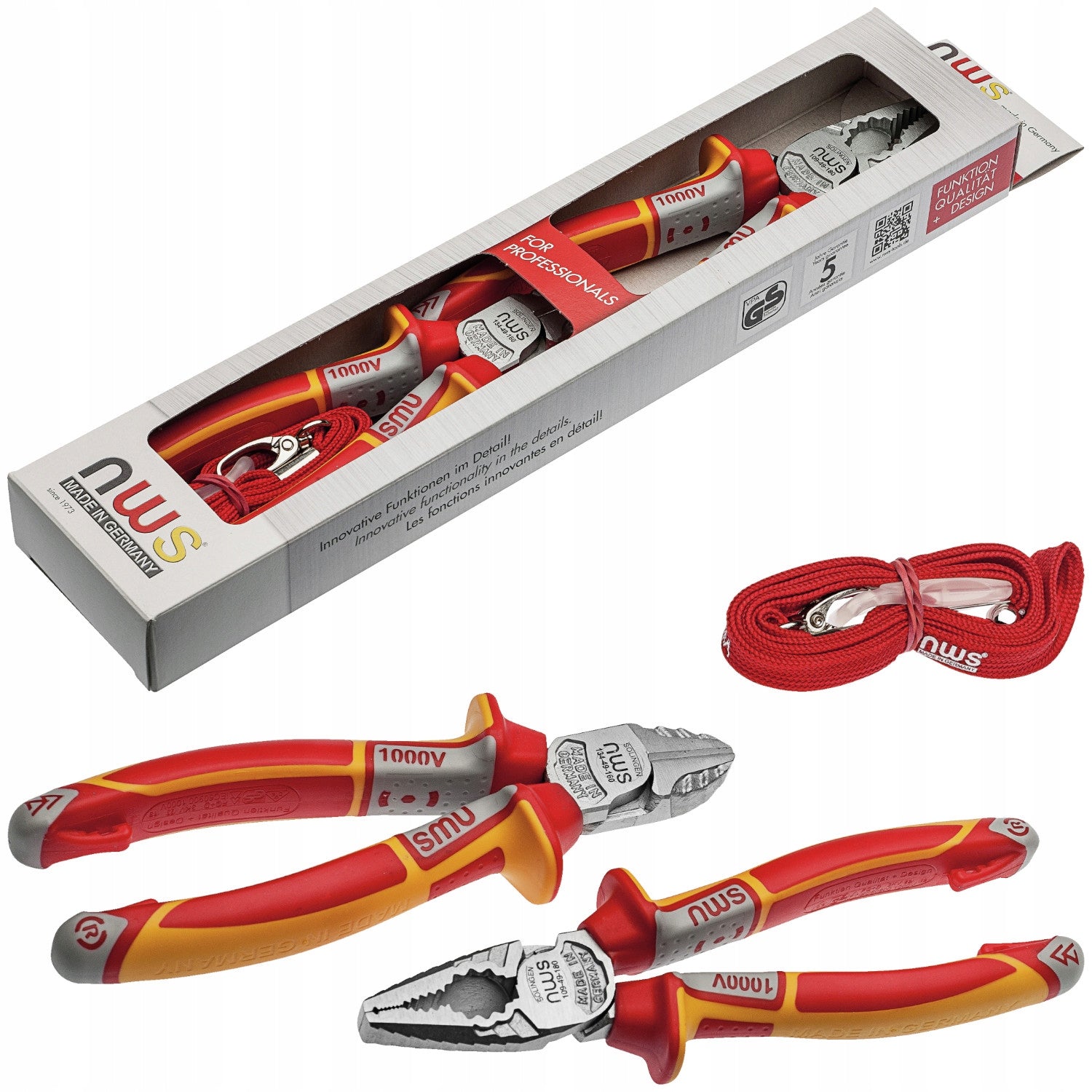 NWS Side Pliers Set 160mm + pliers 180mm + Lanyard VDE 860-25