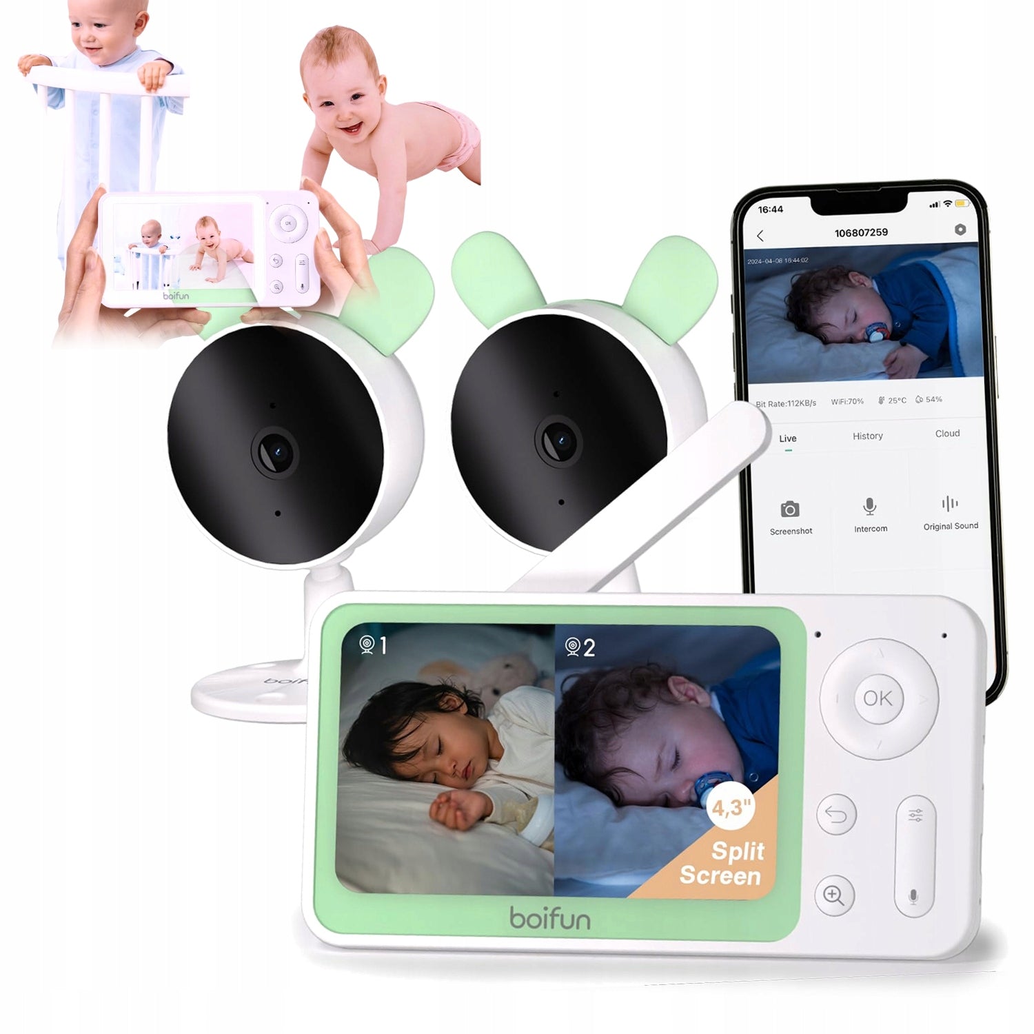 Nanny Boifun 2 Cameras Lcd 4.3'' Two Way Communication 144h Ready
