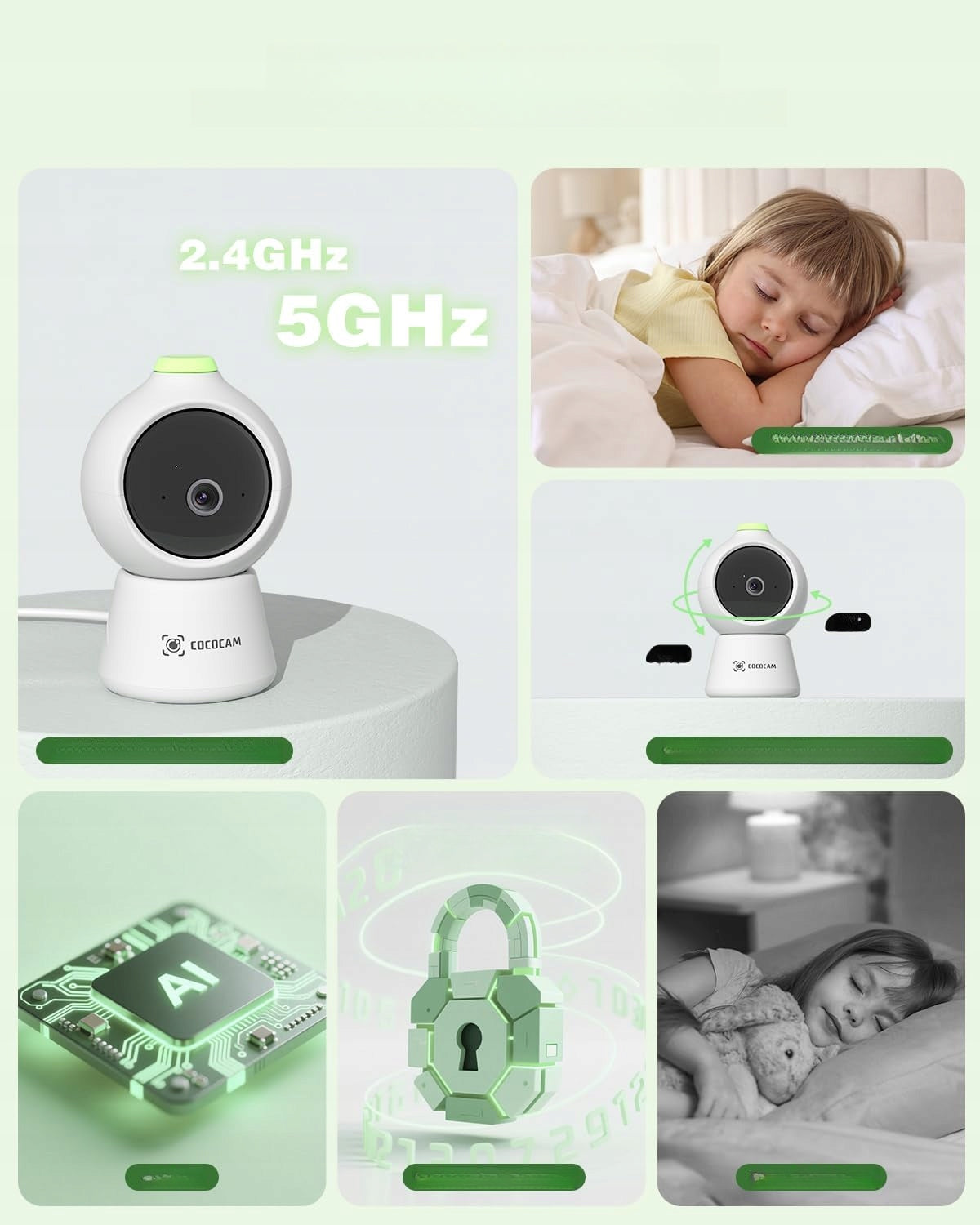 Nanny Electronic Video Monitor Rotating Camera 2K Night Vision 10M COCO Manufacturer code Niania Elektroniczna Monitor Wideo Kamera 2K