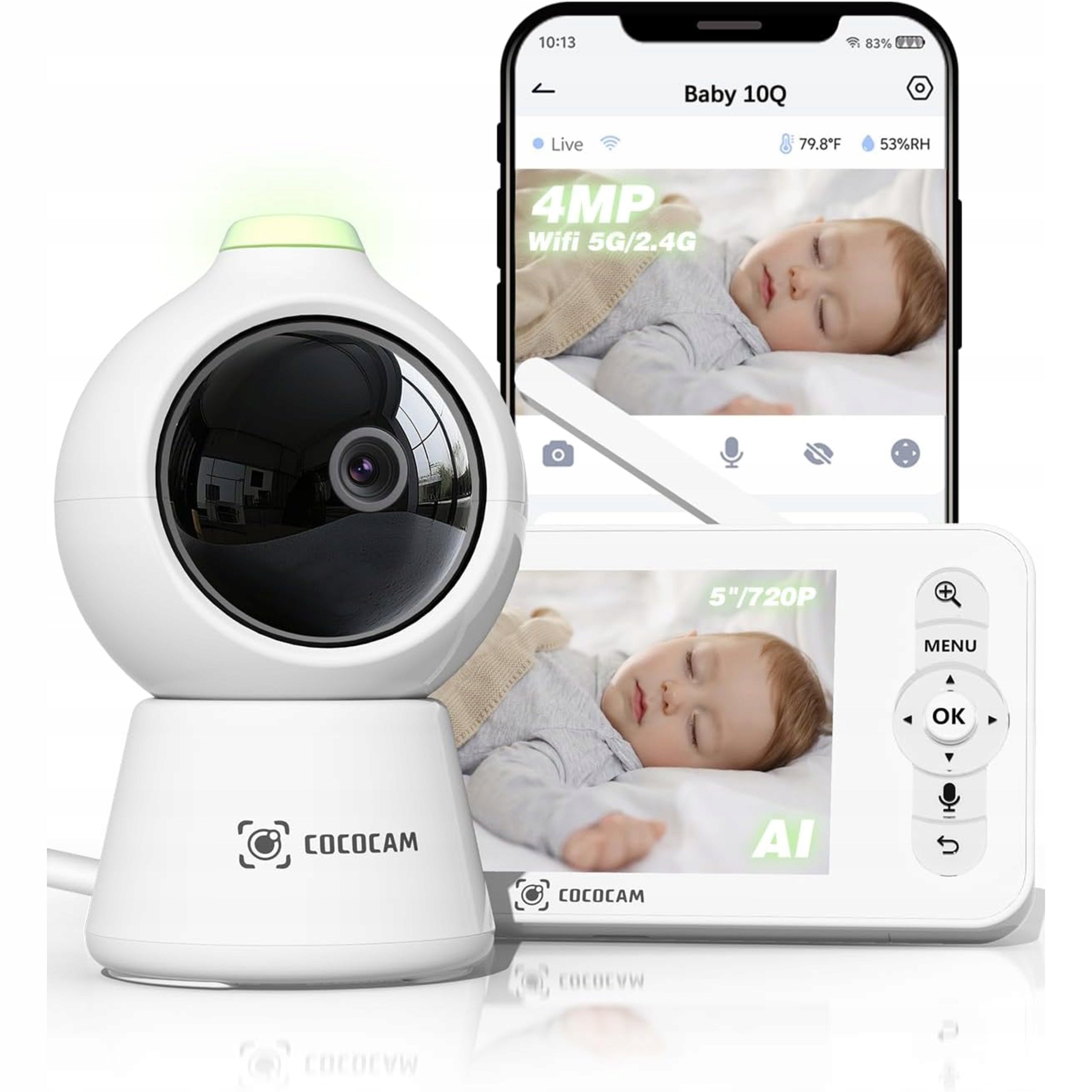 Nanny Electronic Video Monitor Rotating Camera 2K Night Vision 10M COCO