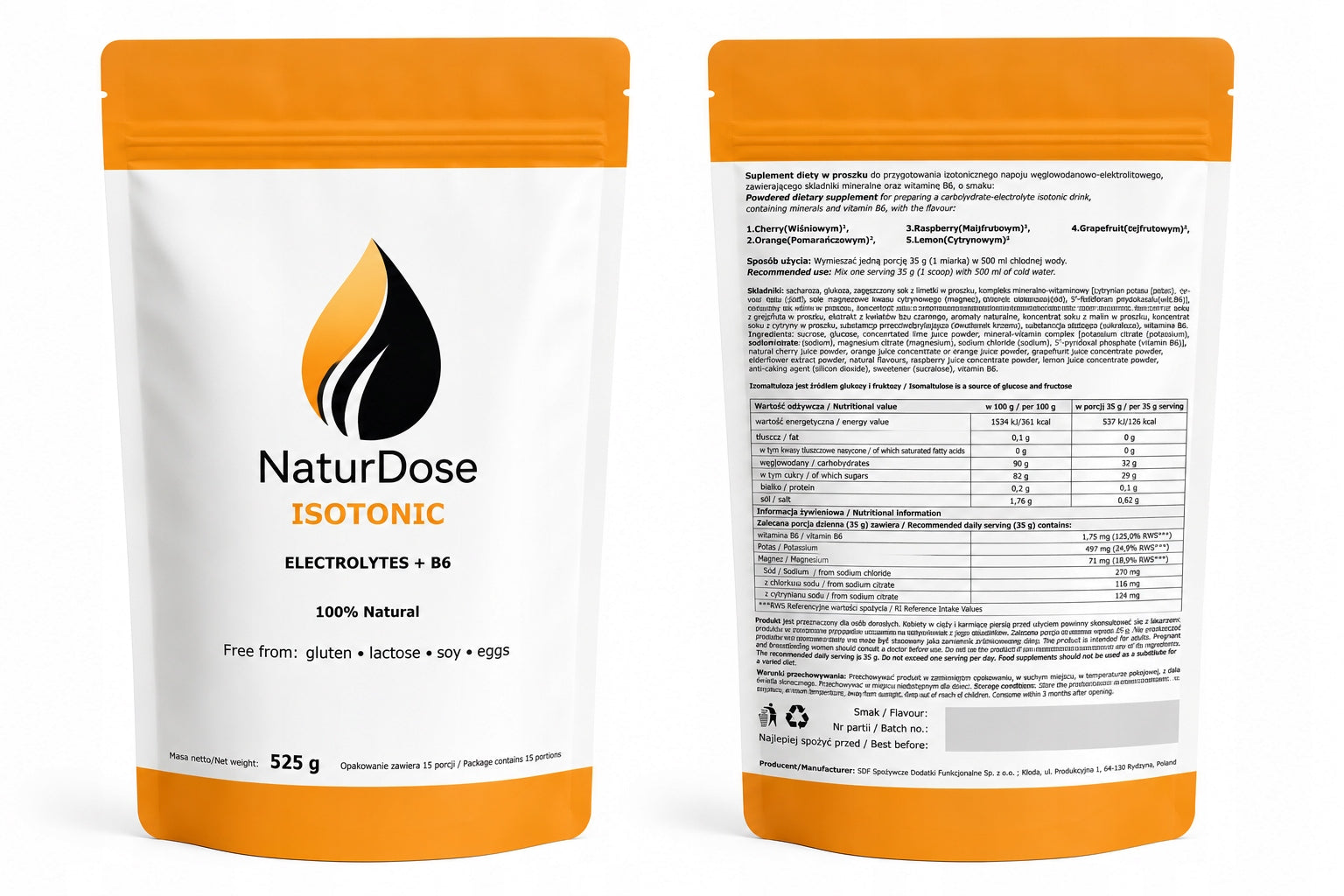 NaturDose ISOTONIC Electrolytes Orange 525g Gluten Free
