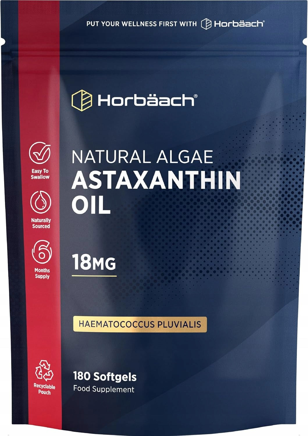 Natural Astaxanthin Oil 18mg 180 Gel Capsules Softgels Horbaach