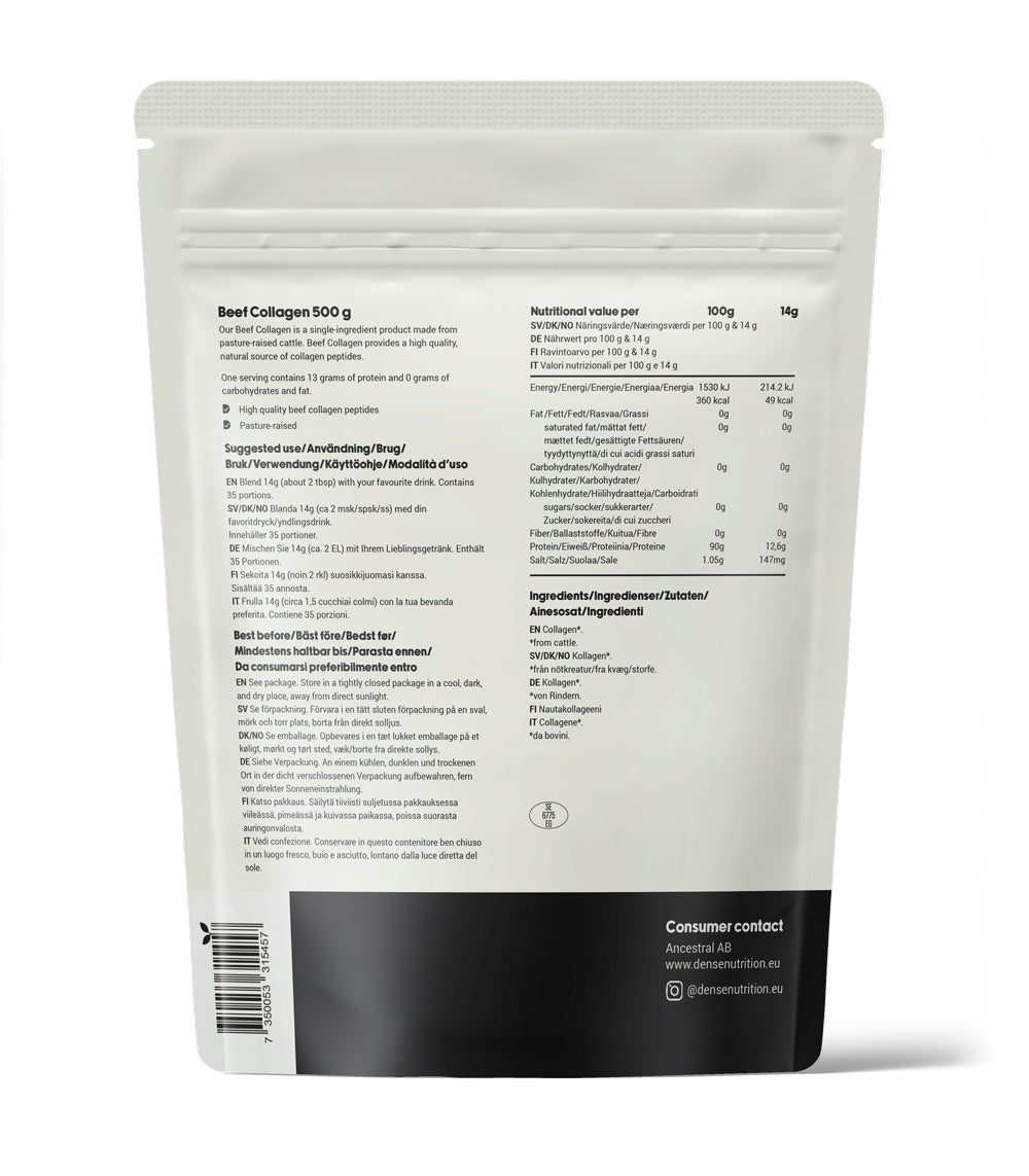 Natural Collagen from Grass-Fed Cattle. Grass-Fed 500 mg. Dense Expiration date at least 1 year from the date of purchase