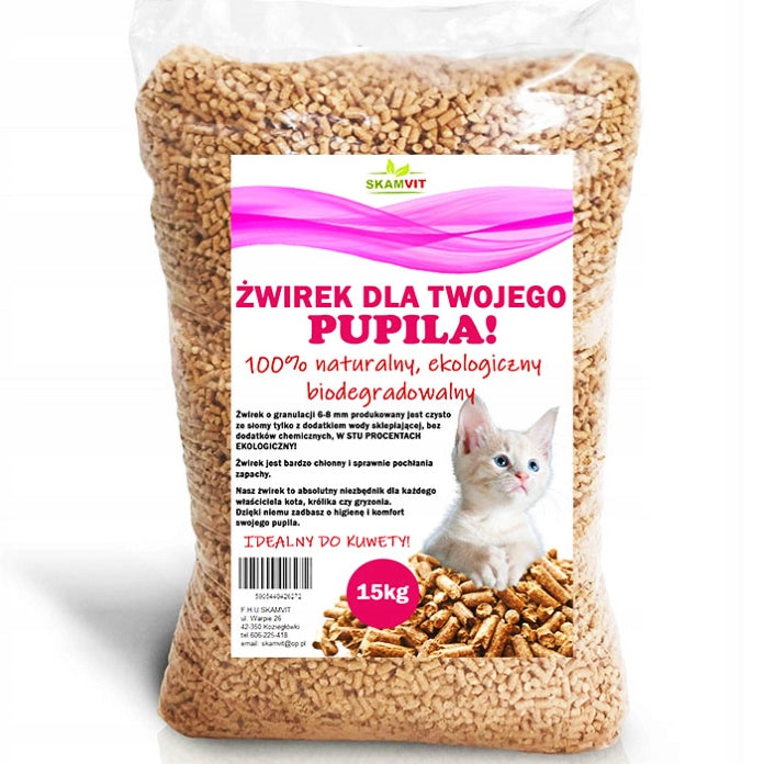 Natural Pellet Litter 15kg CERTIFIED Mulch for Cat Rabbit Dog Eco Product weight 15 kg