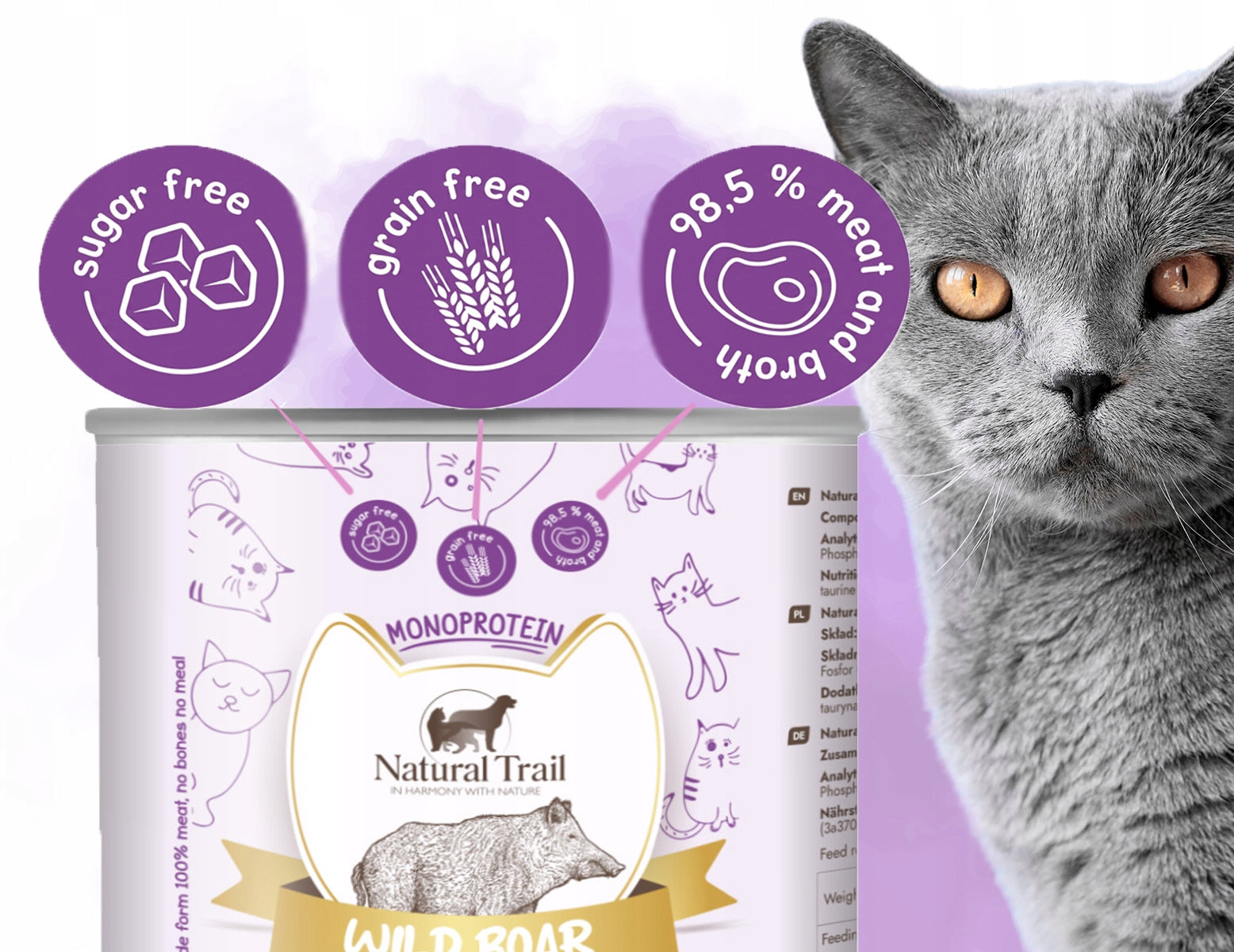 Natural Trail Cat Monoprotein Wild Boar 185g with venison for cats Packaging status original